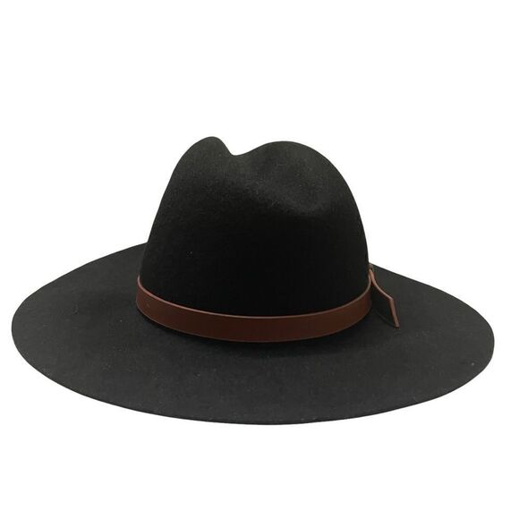 Tart 100% Wool Fedora Black with Brown Leather Belt Detail Hat - Picture 3 of 6